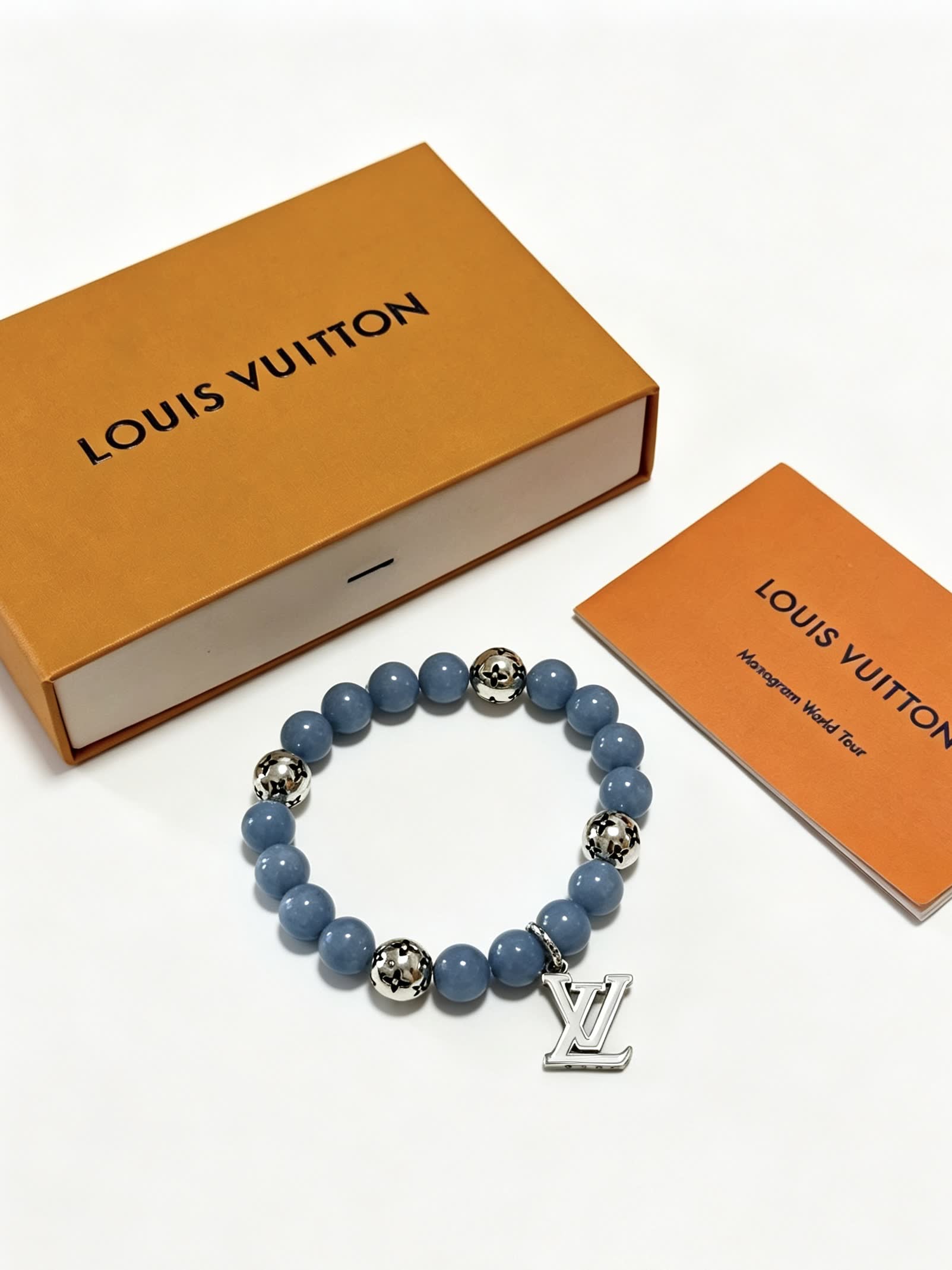 Louis Vuitton Blue Beaded Bracelet with Silver Accents